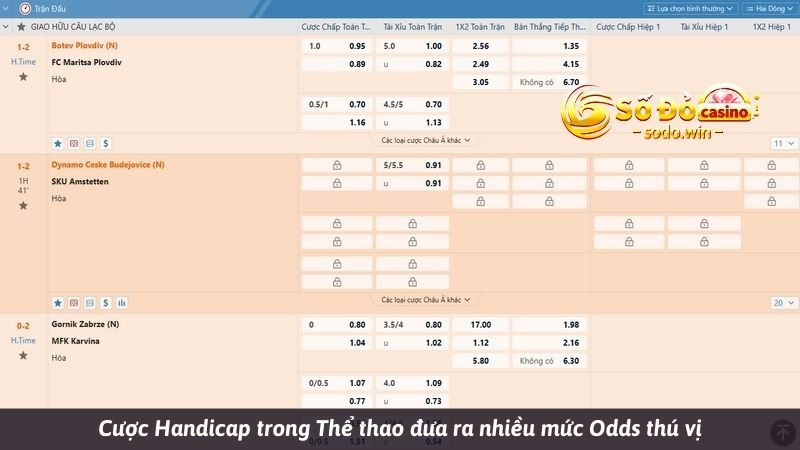 Cược Handicap trong Thể thao đưa ra nhiều mức Odds thú vị